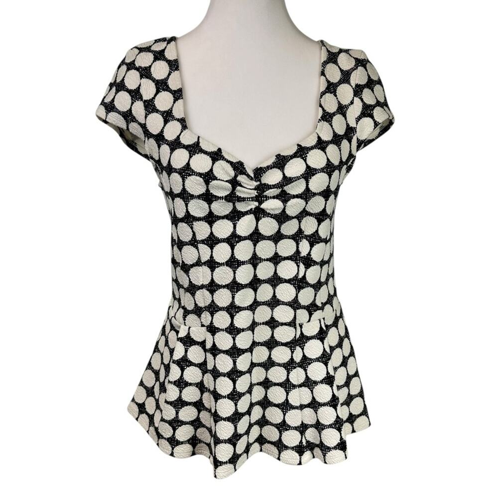 Anthropologie Postmark Polka Dot Peplum Top Black White Size Small